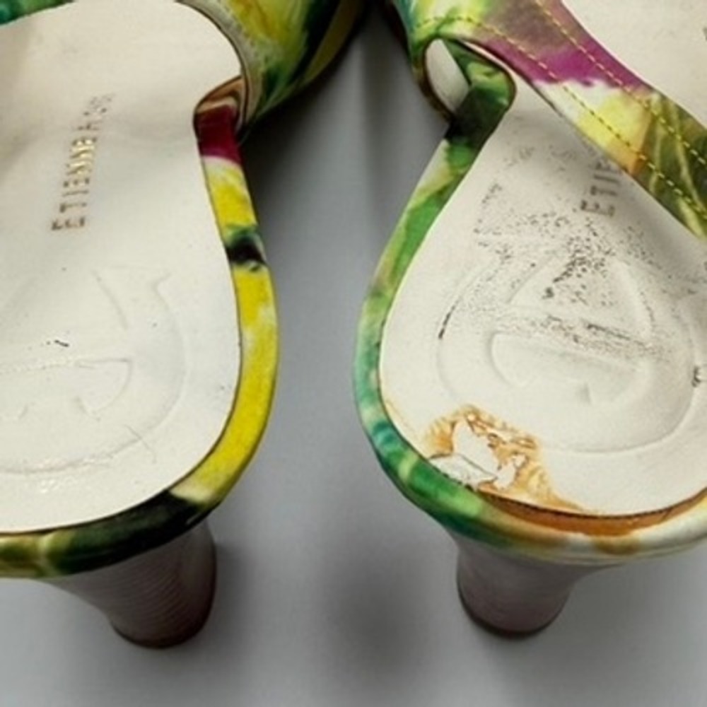 Etienne Aigner Darla Slingback Heels Womens 7.5M Floral Peep Toe Bow Good Green - Picture 5 of 7